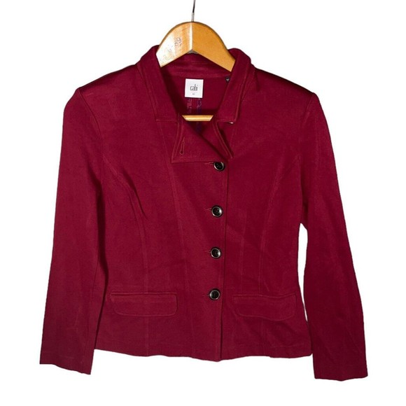 CAbi #3175 Outing Blazer Ponte Knit Asymmetric Jacket Rhubarb Red Size 10 - Picture 1 of 6
